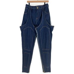 Minaa Monroe Thigh High Double Denim‎ Dark Wash Chaps Zippers High Rise Western
